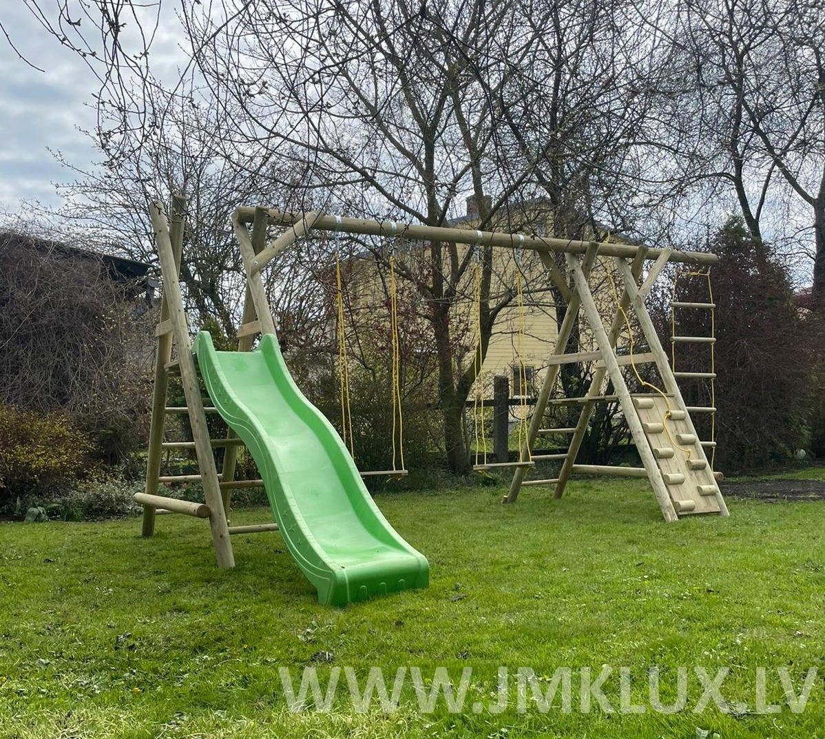 Bērnu šūpoles JMK LUX, klasiskās, koks, zaļā krāsā — attēls 3