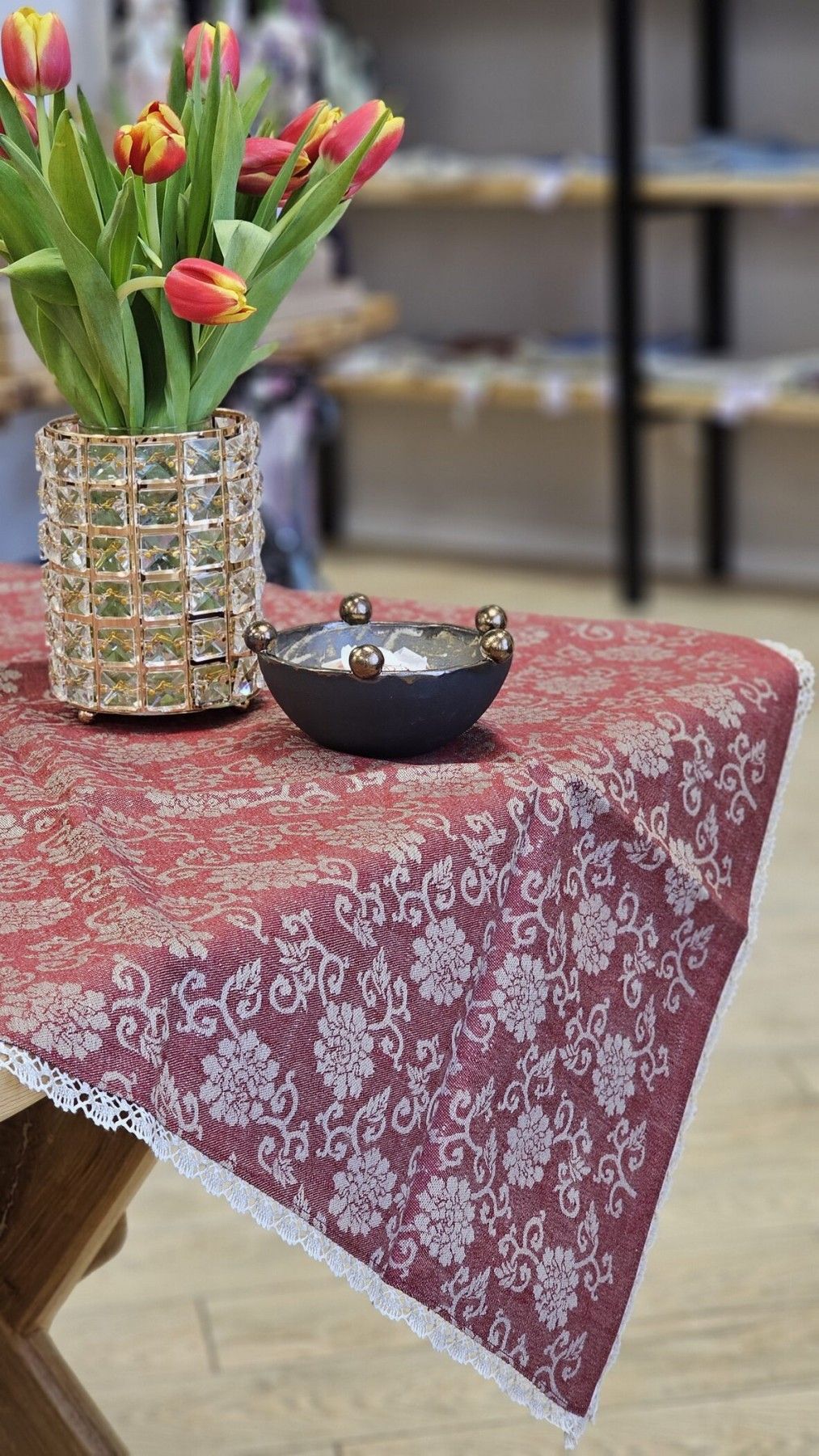Galdauts MiPe Design, garums 120 cm, lins, sarkanā krāsā