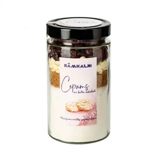 Cepumu maisījums ar balto šokolādi un dzērveņu sukādēm, 510 g