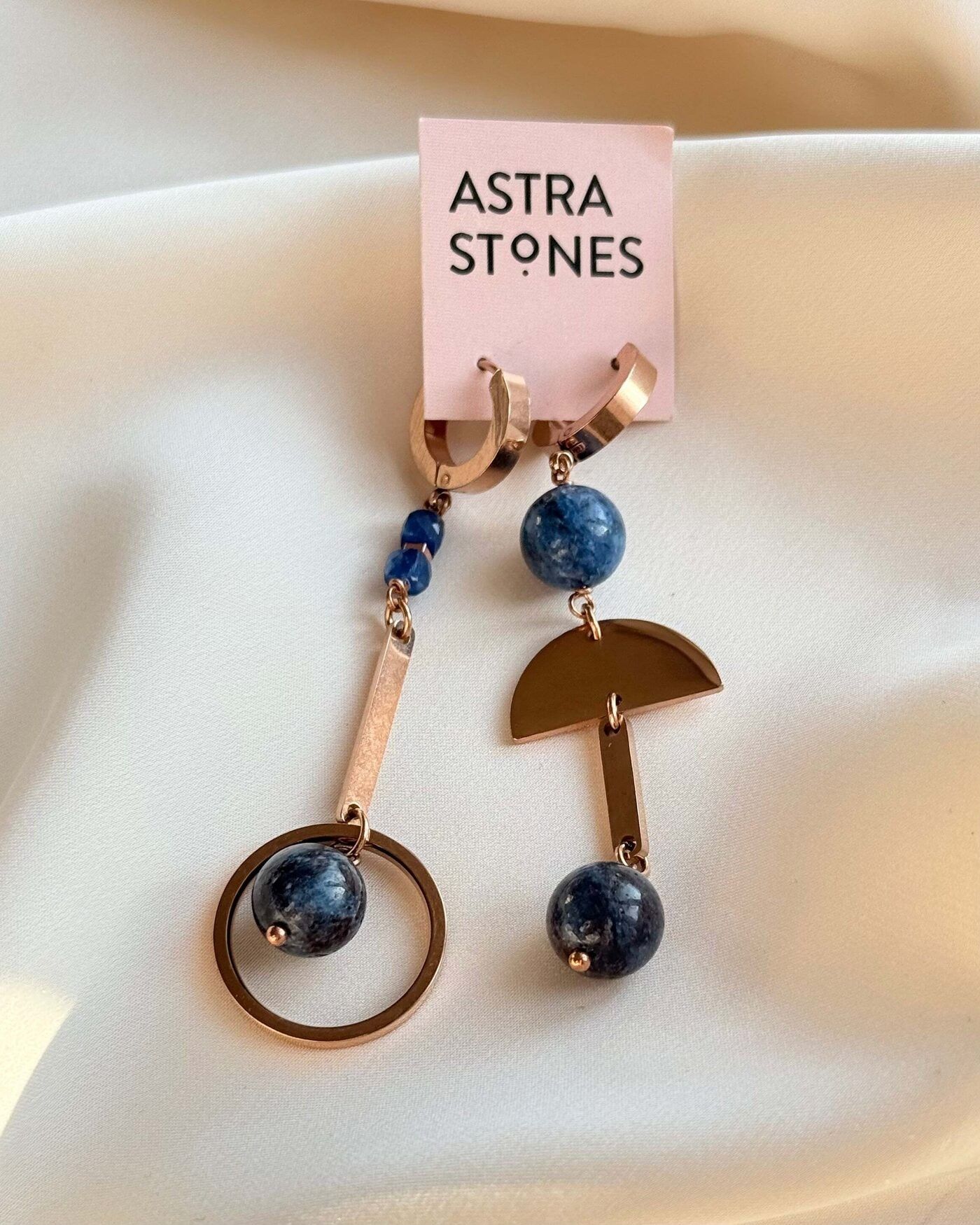 Auskari Astra Stones, ar pusdārgakmeni, zilā, zelta krāsā — attēls 2
