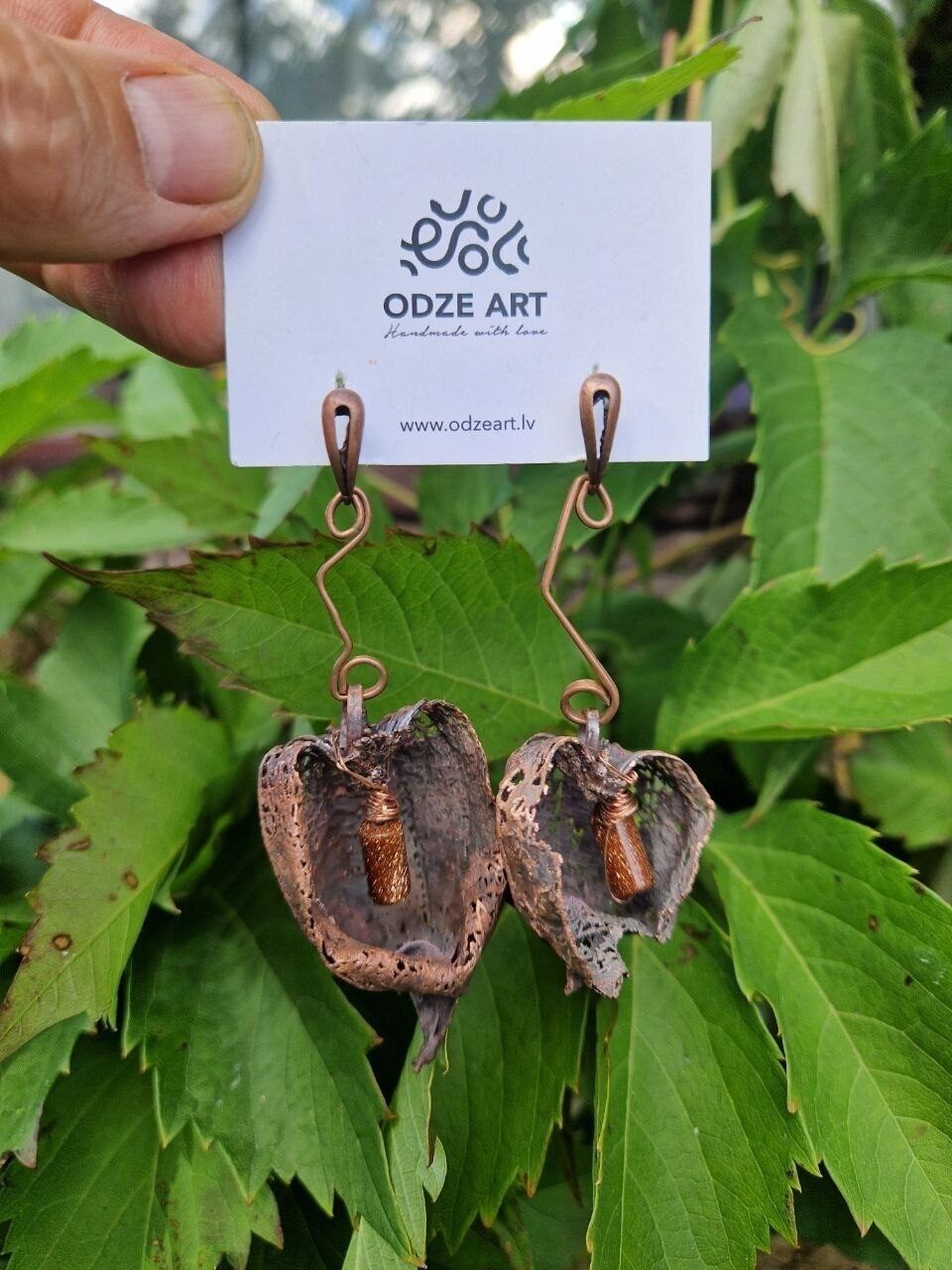 Auskari Odze Art, brūnā, oranžā krāsā
