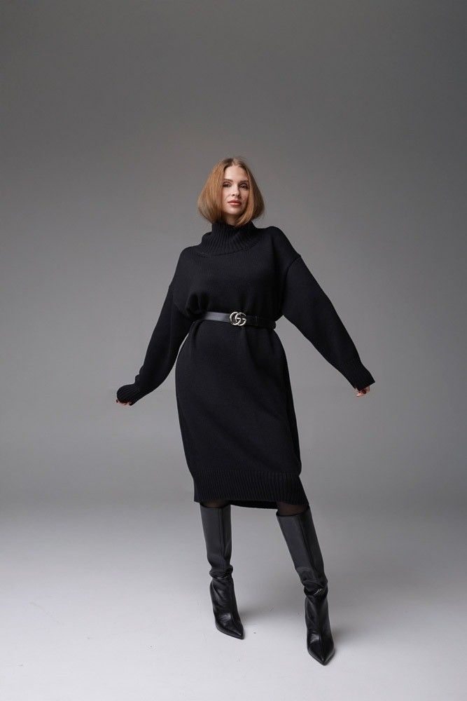 Kleita Nair, one size, maksi, merino vilna, melnā krāsā