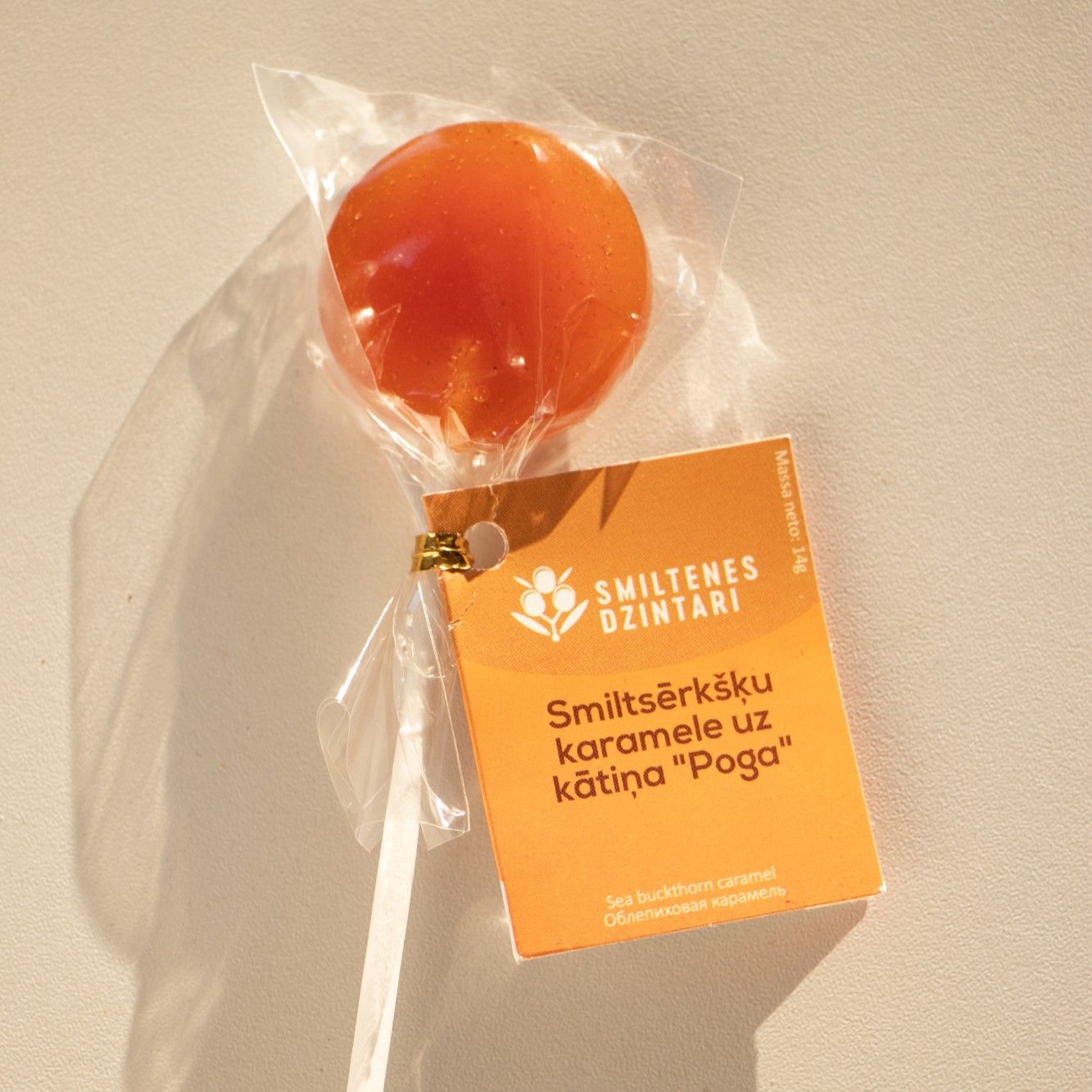 Smiltsērkšķu karamele uz kociņa „Poga”, 14 g