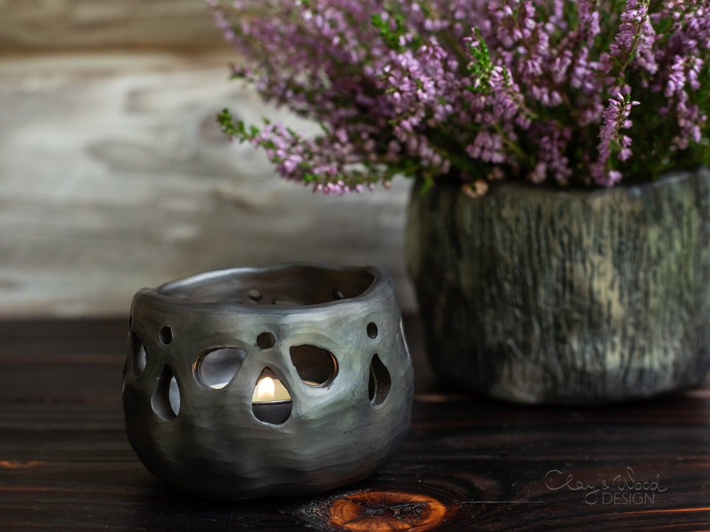 Laterna Clay & Wood Design, melnā krāsā