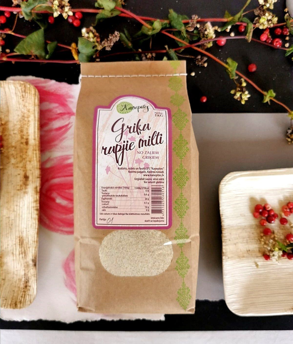 Zaļo griķu rupjie milti, BIO, 1 kg