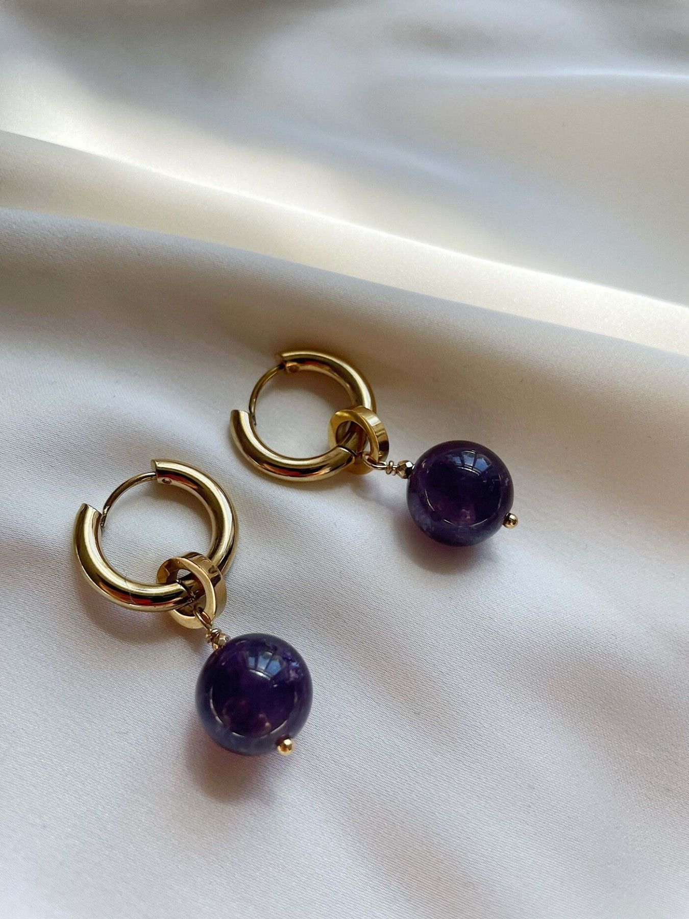 Auskari Astra Stones, ar pusdārgakmeni, violetā, zelta krāsā — attēls 2