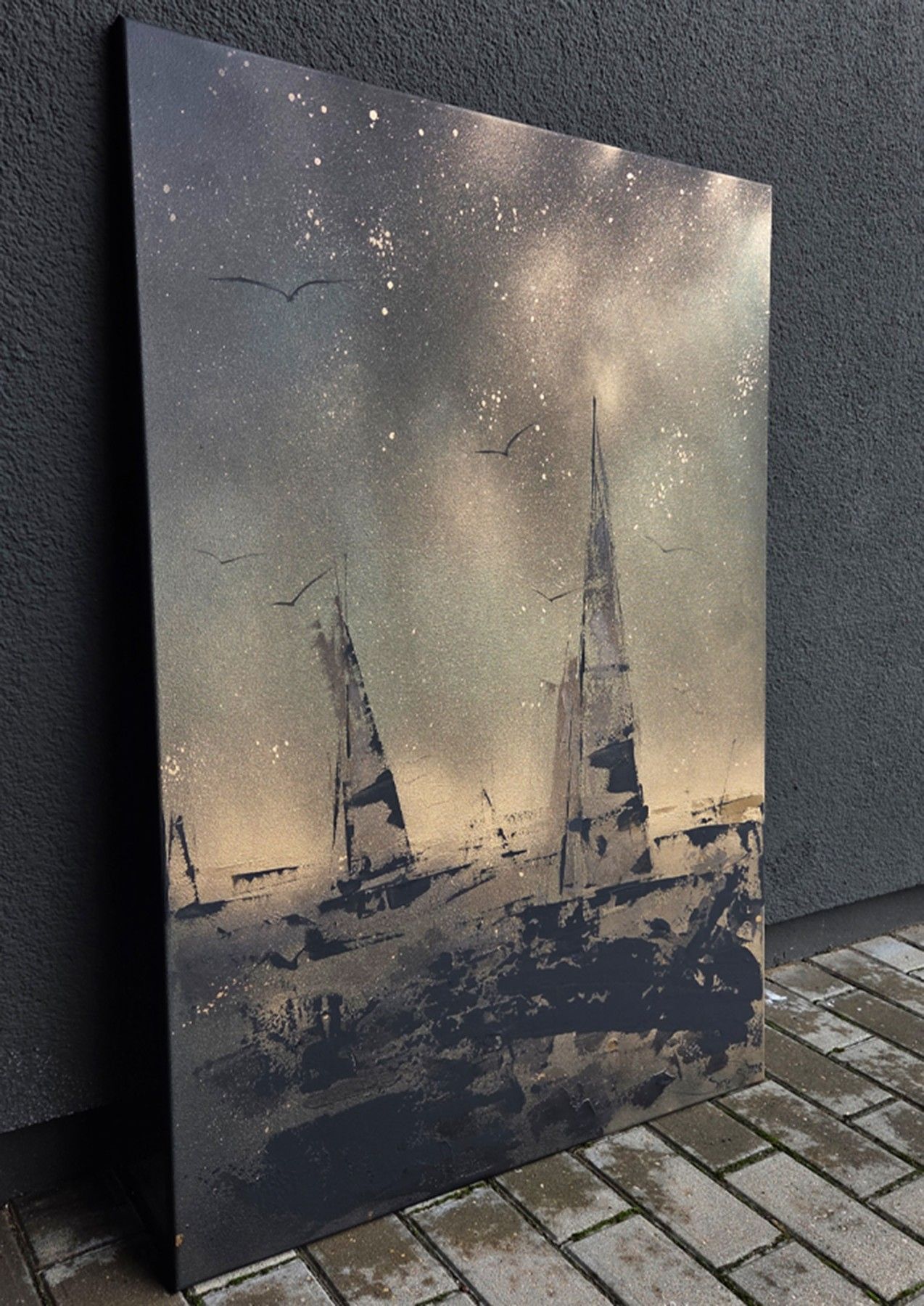 Glezna Artterrace, 70x100, pelēkā, melnā krāsā — attēls 2