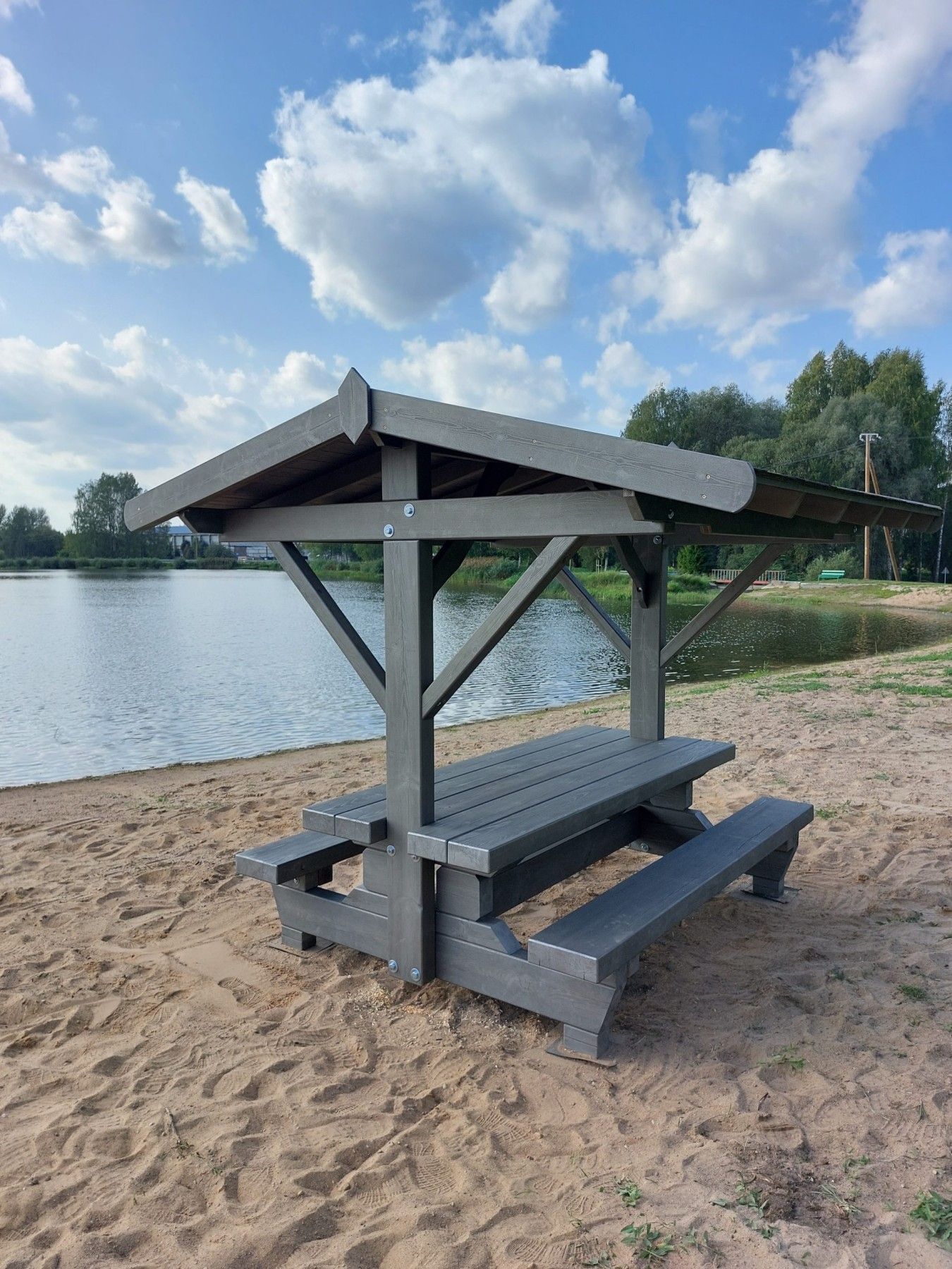 Dārza galds Timber Dream Masīvs ar jumtiņu, platums 200 cm