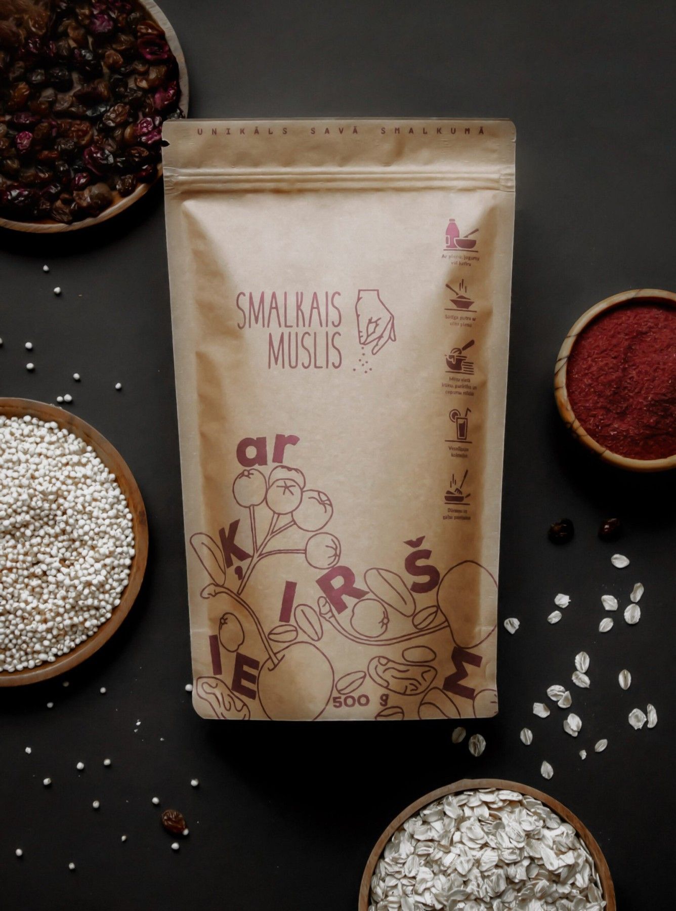 Brokastu pārslas Smalkais Muslis, ķiršu, musli, 500 g