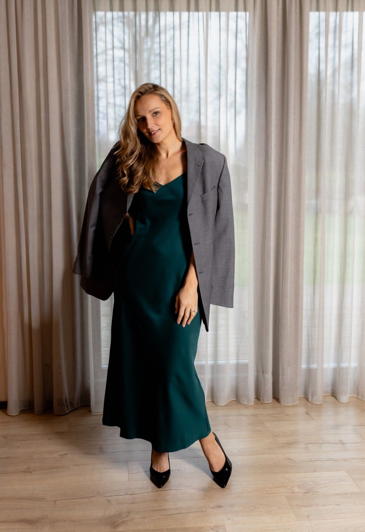 Kleita DEJAMOON, XS, M, L, XL, XXL, midi, satīns — attēls 4