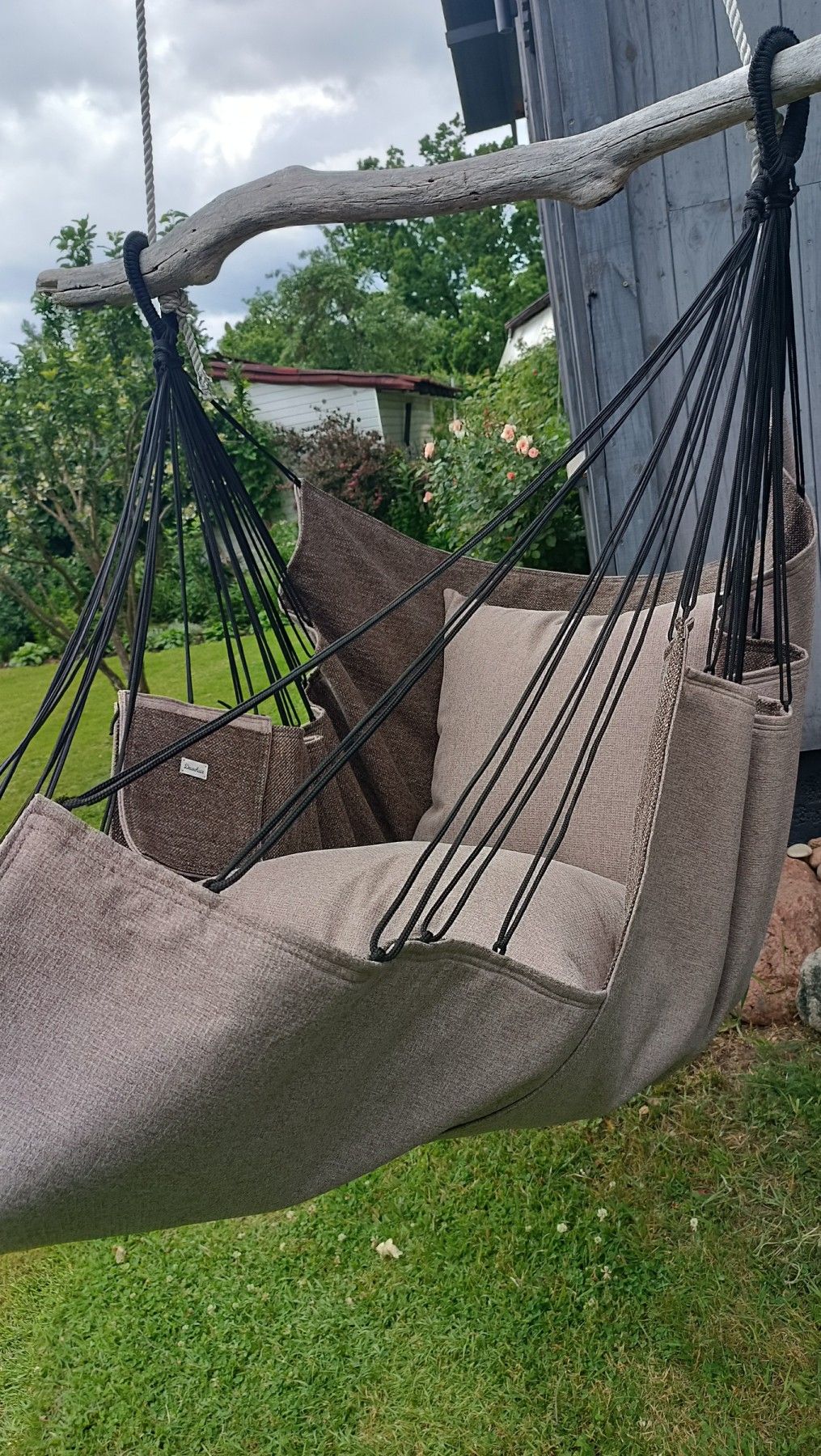 Šūpuļkrēsls Decochair, koks, tekstils, brūnā, bēšā krāsā — attēls 3