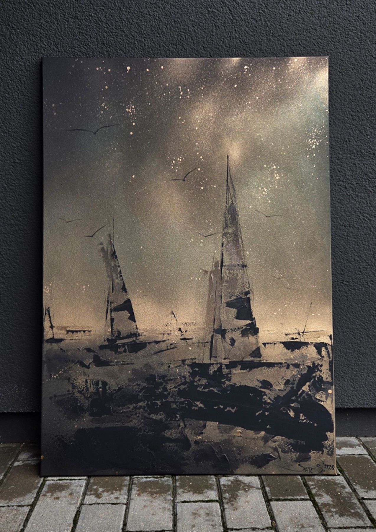 Glezna Artterrace, 70x100, pelēkā, melnā krāsā — attēls 3