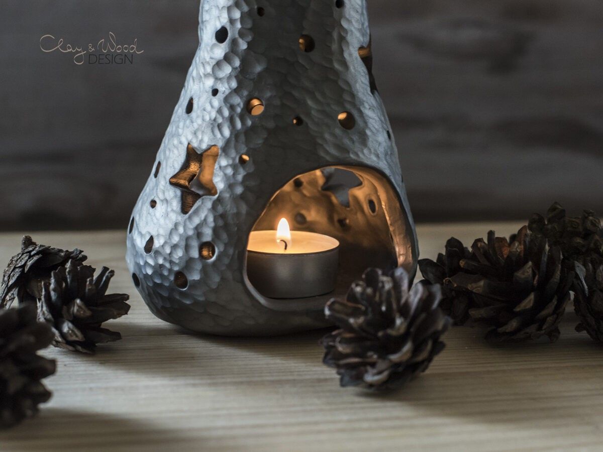 Svečturis Clay & Wood Design, tējas svecītēm, keramika — attēls 5
