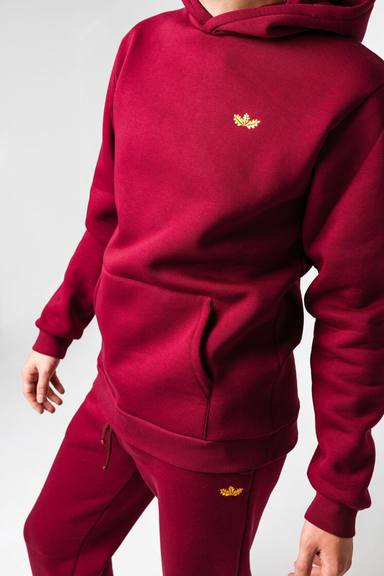 Garš unisex bordo džemperis ar kapuci (hūdijs) "Mežvīns"