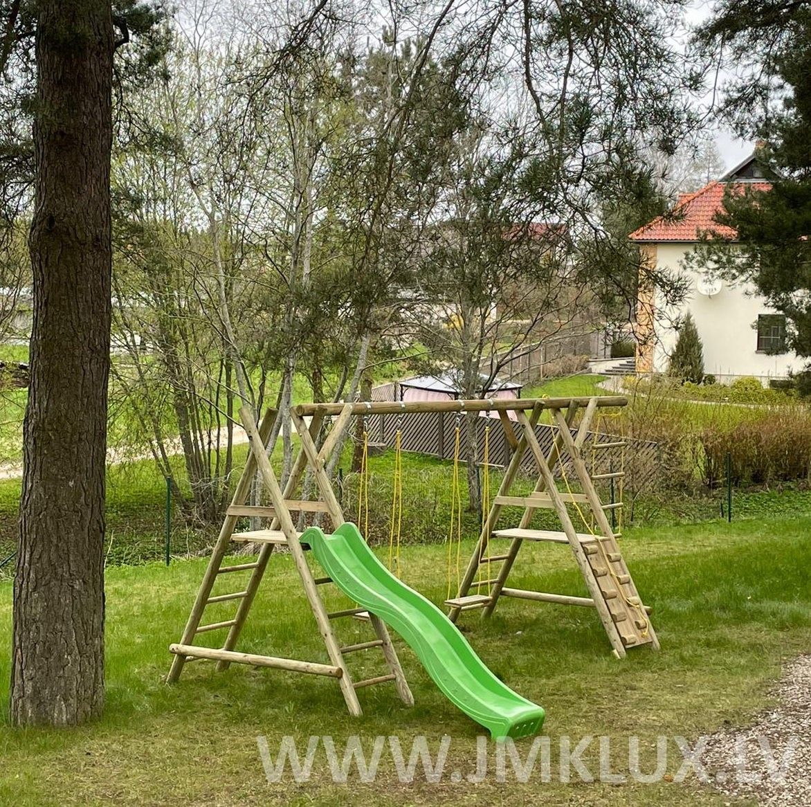 Bērnu šūpoles JMK LUX, klasiskās, koks, zaļā krāsā — attēls 2