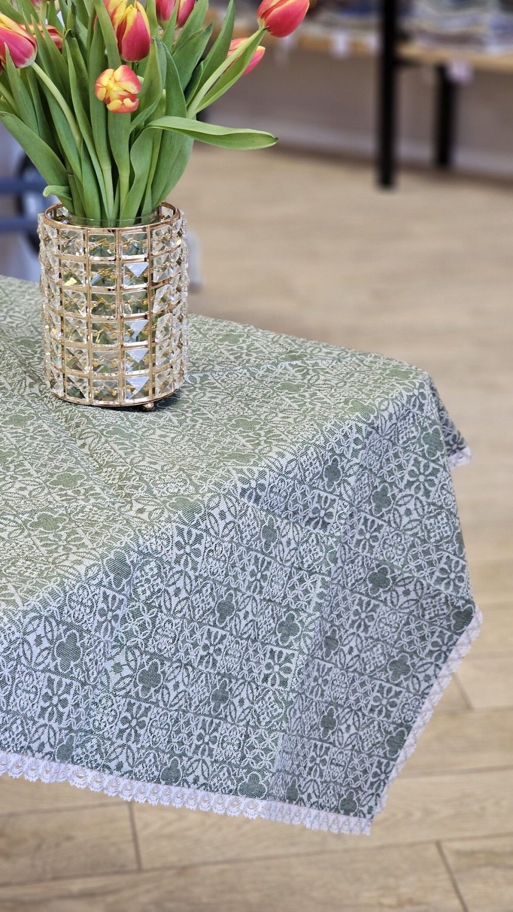 Galdauts MiPe Design, garums 100 cm, lins, zaļā krāsā — attēls 3