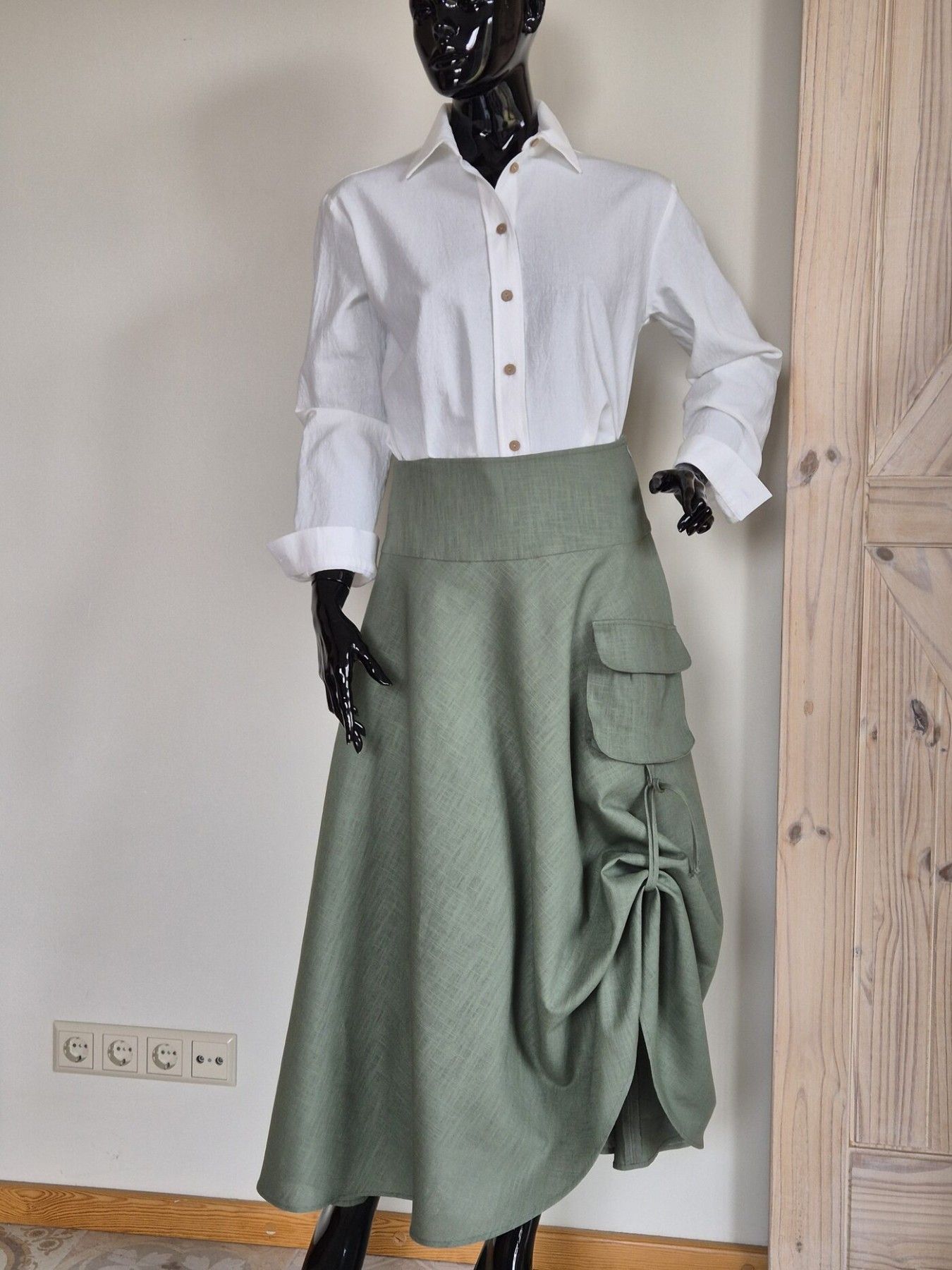 Svārki Feel the Style, S, M, L, XL, maksi, lins, zaļā krāsā — attēls 4