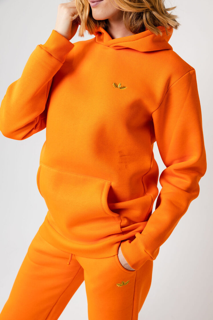 Garš unisex oranžs džemperis ar kapuci (hūdijs) "Pīlādzis"