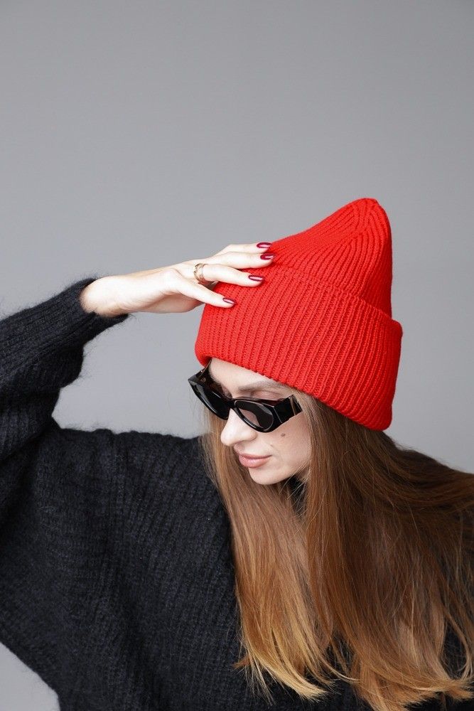 Sieviešu cepure Nair, one size, merino vilna, sarkanā krāsā