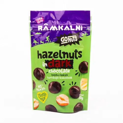 Lazdu rieksti tumšajā šokolādē, 80 g