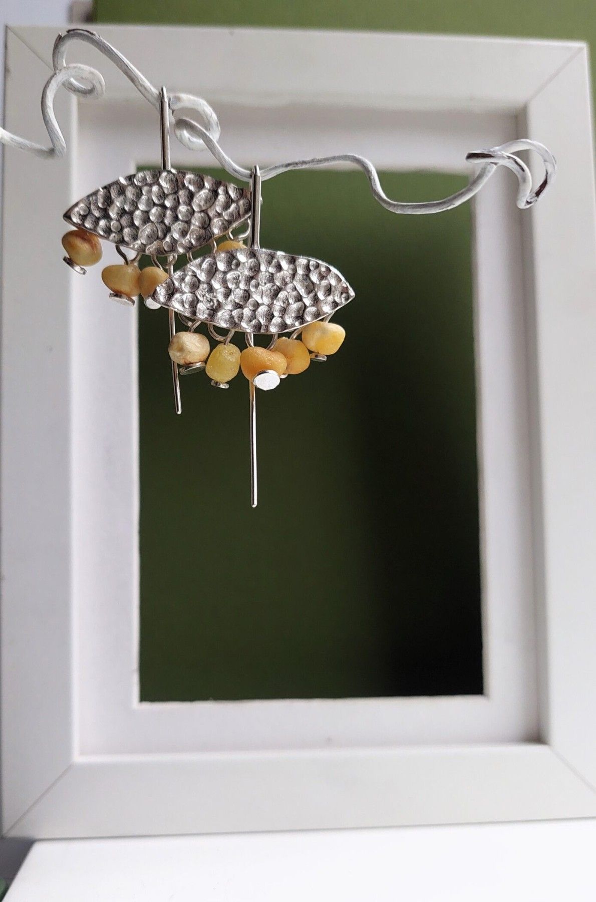 Auskari Asmane Jewellery, sudrabs 925, ar dzintaru