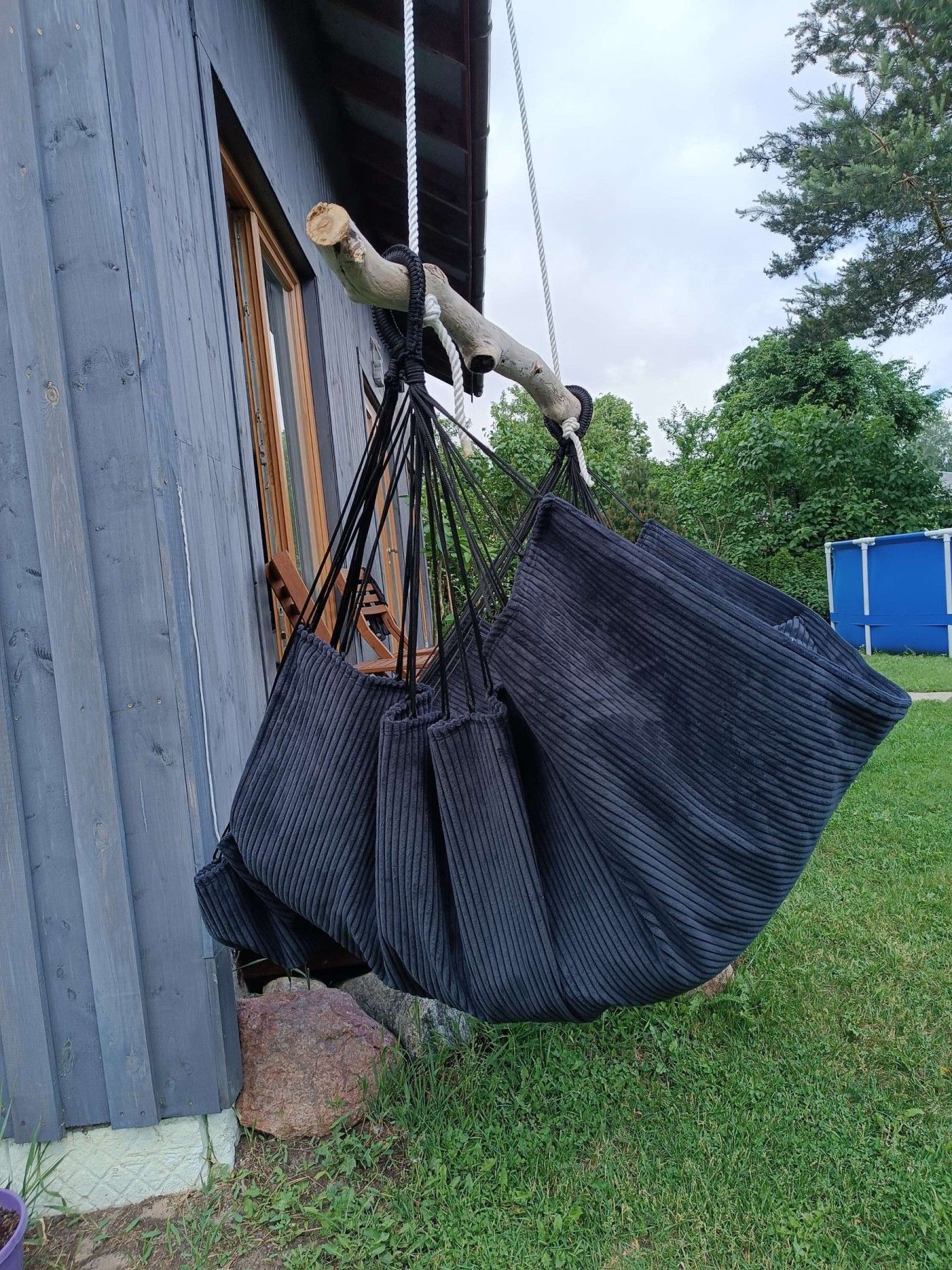 Šūpuļkrēsls Decochair, koks, tekstils, melnā krāsā