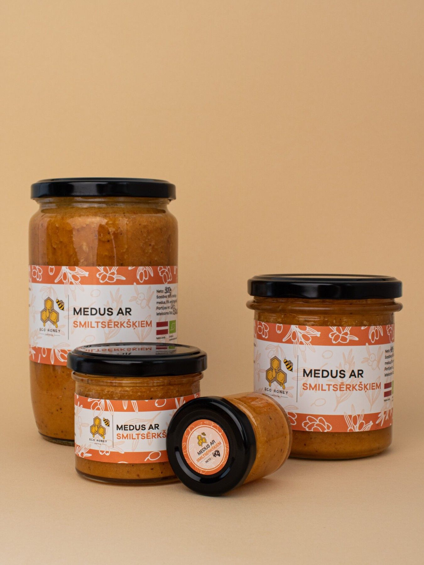 Medus ar piedevām EcoHoney Latvia, 400 g, krēmveida (putots)