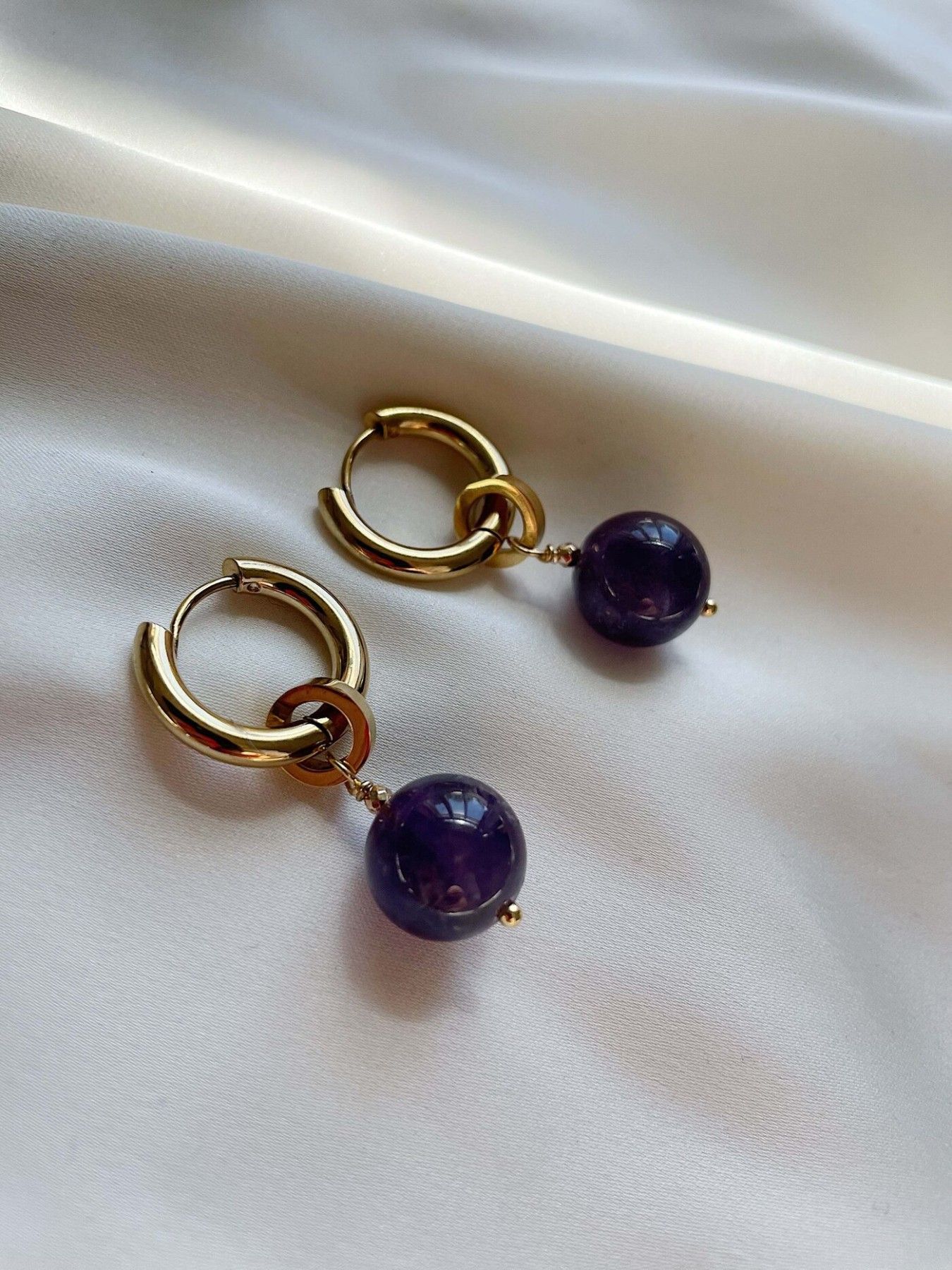 Auskari Astra Stones, ar pusdārgakmeni, violetā, zelta krāsā