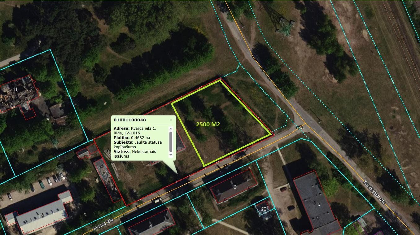 Zemes gabals 2500 m², Kvarca iela 1, Rīga — attēls 2
