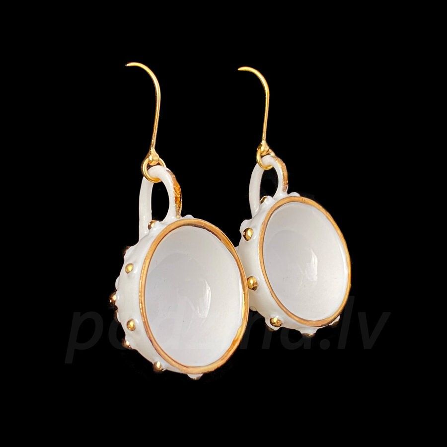 Auskari Podziņas porcelāns, baltā, zelta krāsā