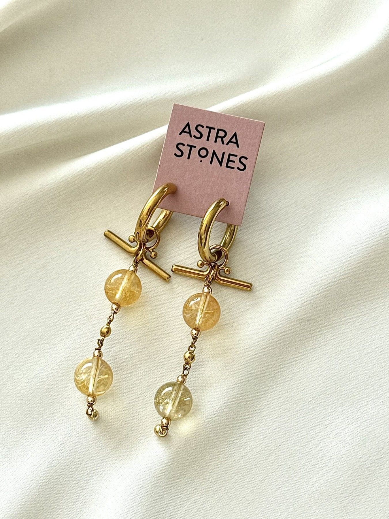 Auskari Astra Stones, ar pusdārgakmeni, dzeltenā krāsā