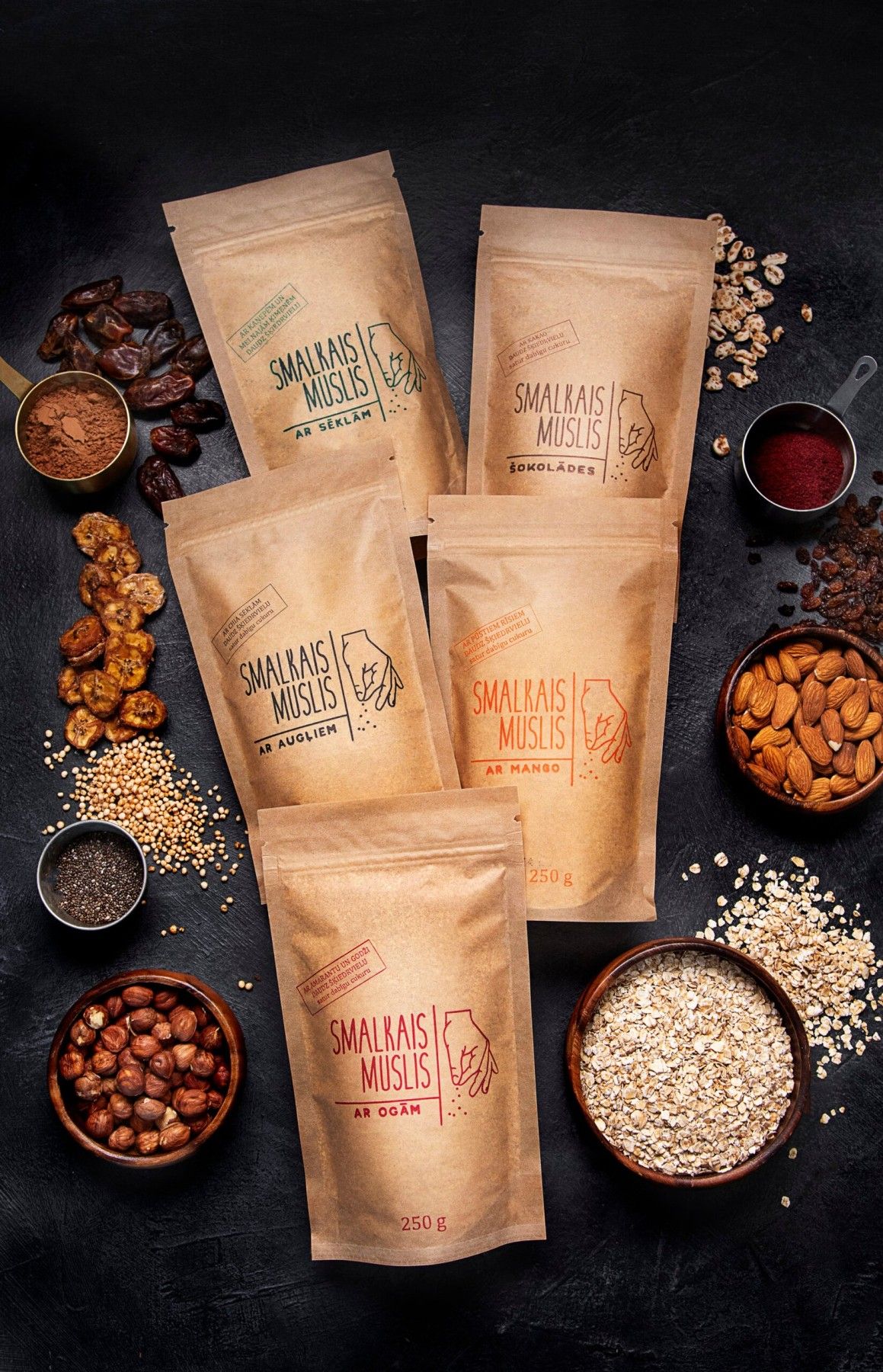 Brokastu pārslas Smalkais Muslis, komplekts 5 × 250 g, musli