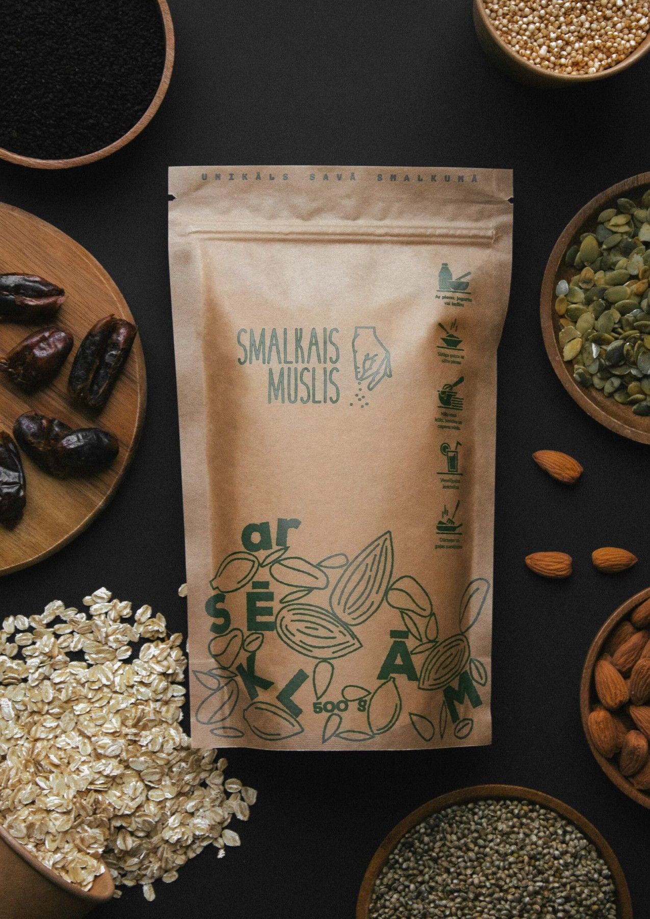 Brokastu pārslas Smalkais Muslis, sēklu, musli, 500 g