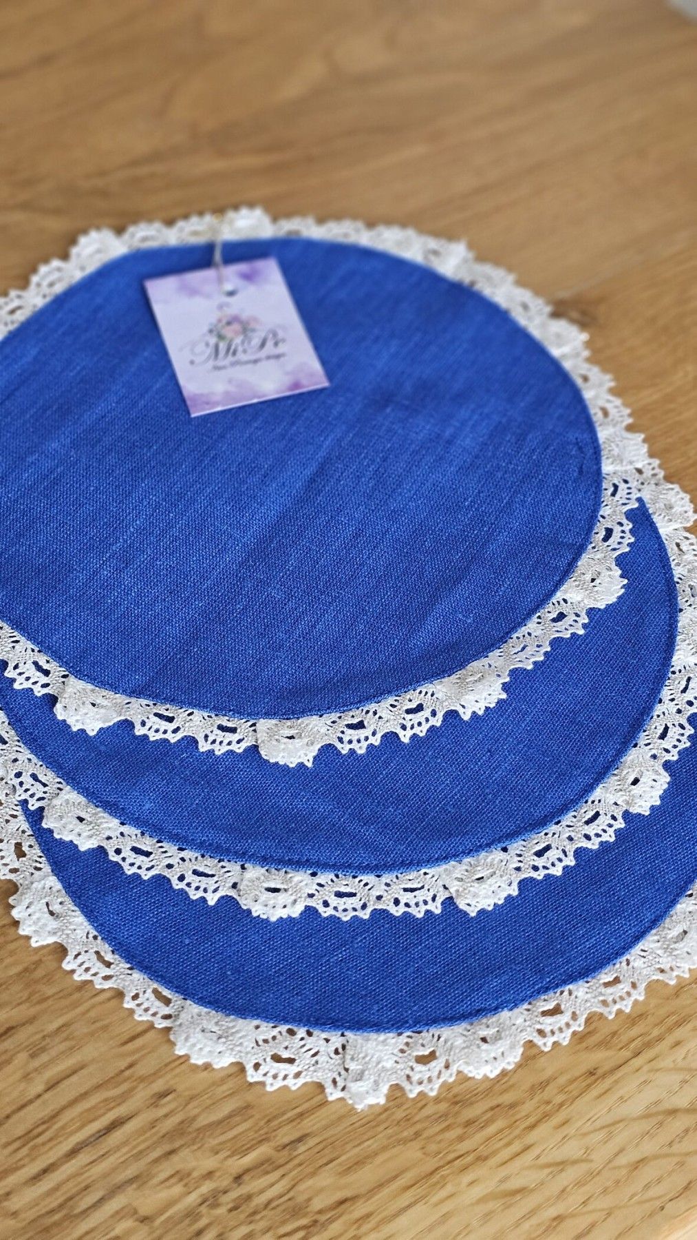 Galda paliktnis MiPe Design, lins, zilā krāsā