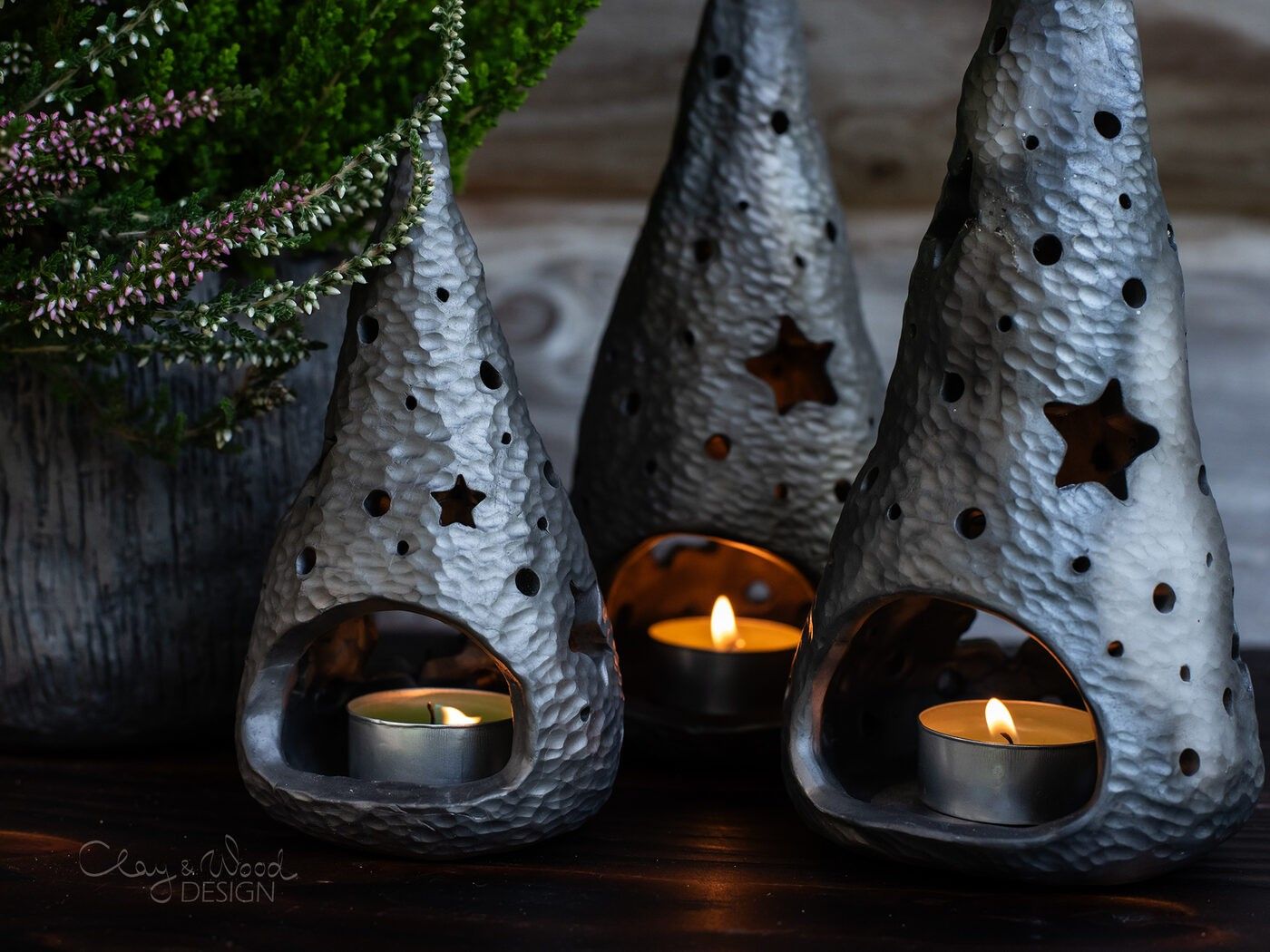 Svečturis Clay & Wood Design, tējas svecītēm, keramika — attēls 2