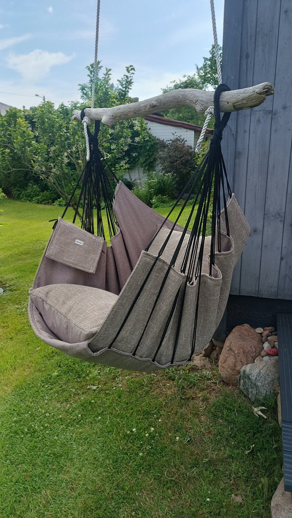 Šūpuļkrēsls Decochair, koks, tekstils, bēšā krāsā — attēls 2
