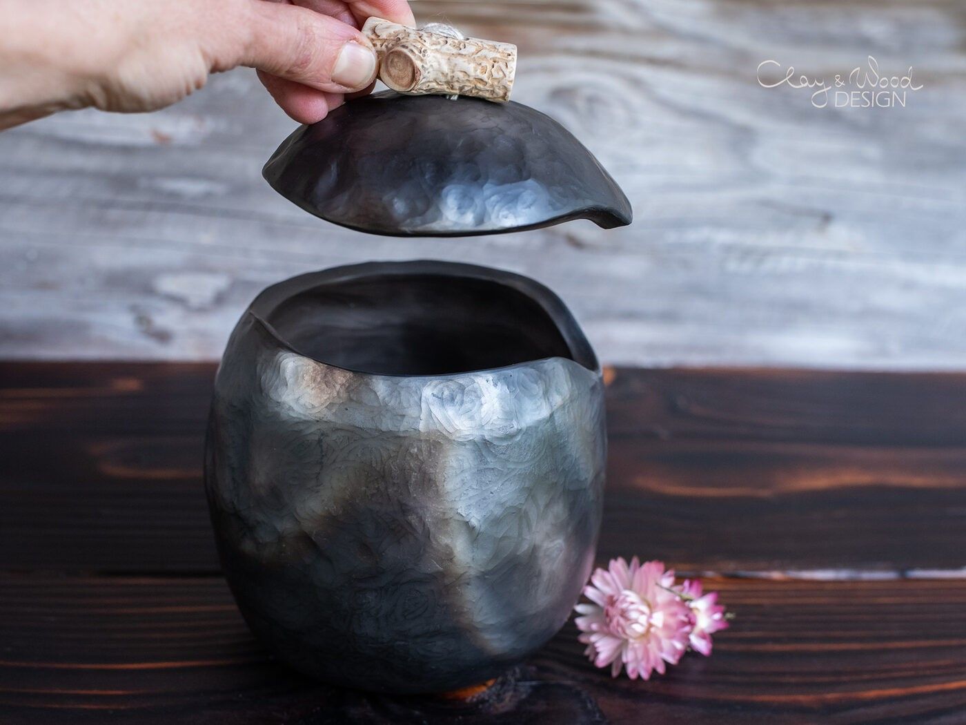 Uzglabāšanas trauks Clay & Wood Design, 820 ml, melnā krāsā — attēls 2