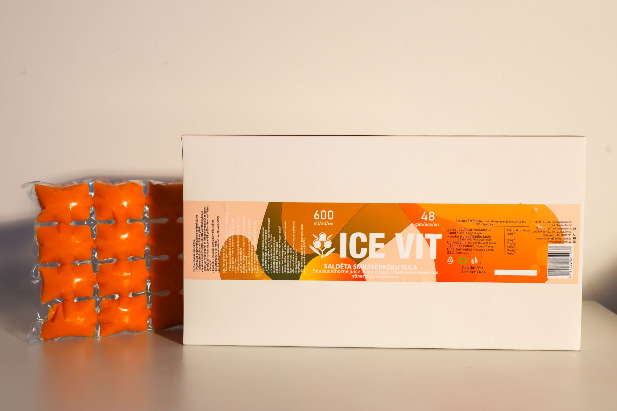 Saldēta smiltsērkšķu sula kubiņos „ICE VIT”, 600 ml (48 kubiņi) — attēls 3