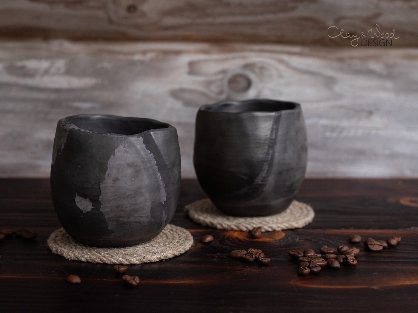 Krūze Clay & Wood Design, 250 ml, keramika, melnā krāsā — attēls 4