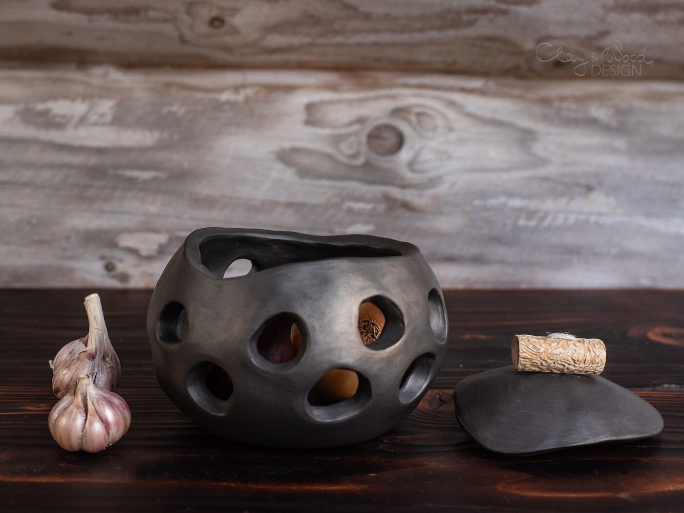 Uzglabāšanas trauks Clay & Wood Design, melnā krāsā — attēls 2