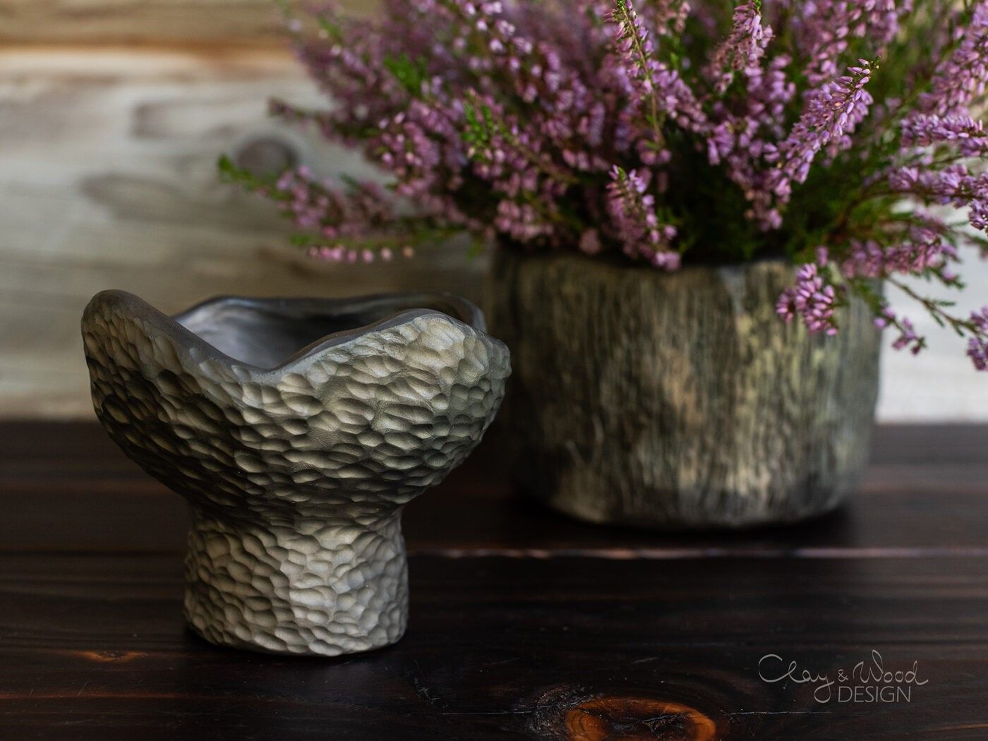 Galda svečturis Clay & Wood Design, keramika, melnā krāsā — attēls 4