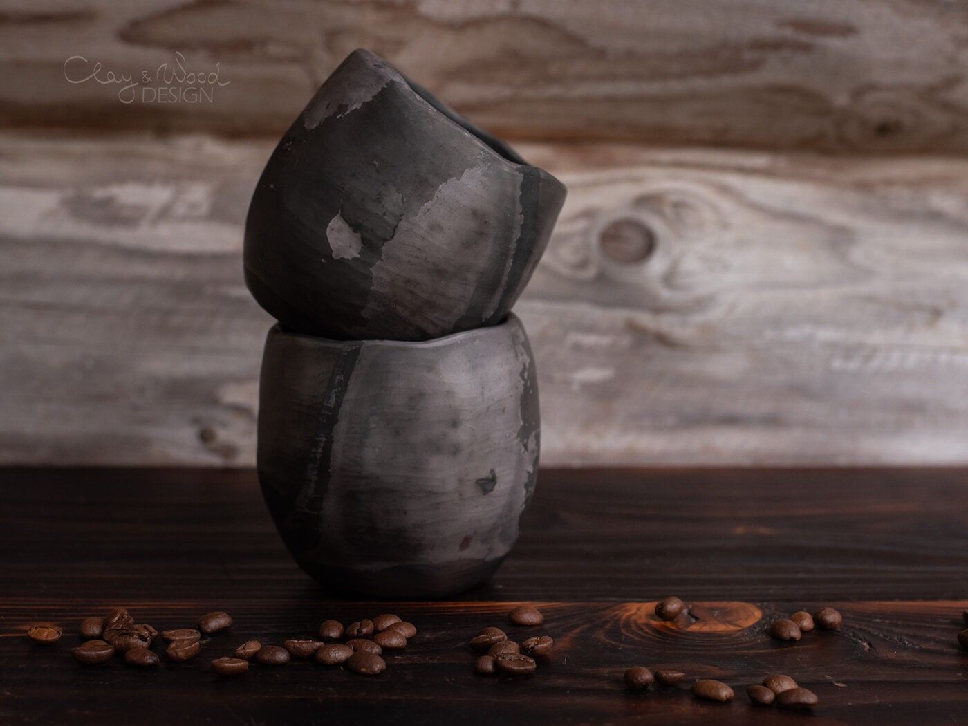Krūze Clay & Wood Design, 250 ml, keramika, melnā krāsā — attēls 2
