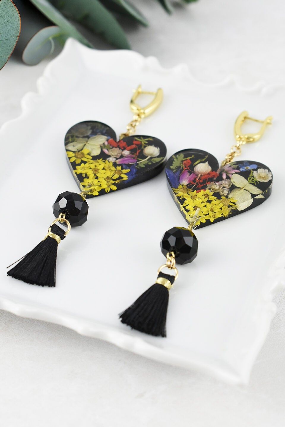 Auskari Madeira Handmade, melnā, dzeltenā krāsā — attēls 3