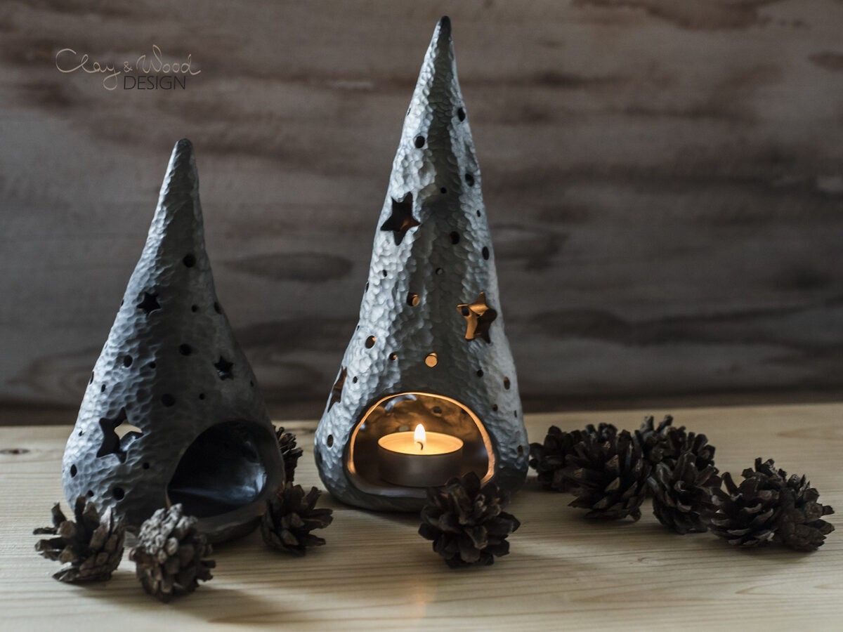 Svečturis Clay & Wood Design, tējas svecītēm, keramika — attēls 4
