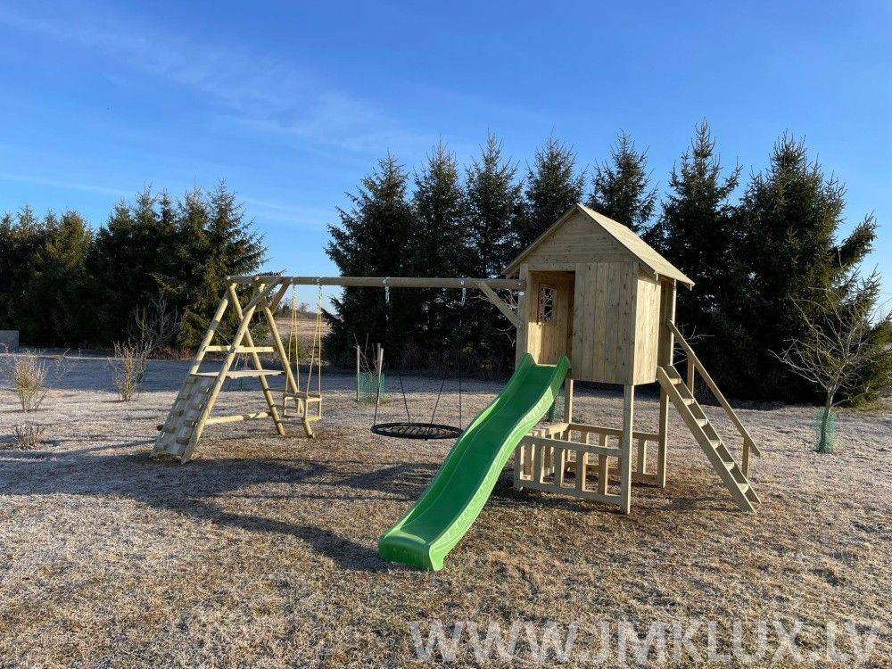 Rotaļu komplekss JMK LUX, platums 3,5 m, garums 5,7 m, koks — attēls 3