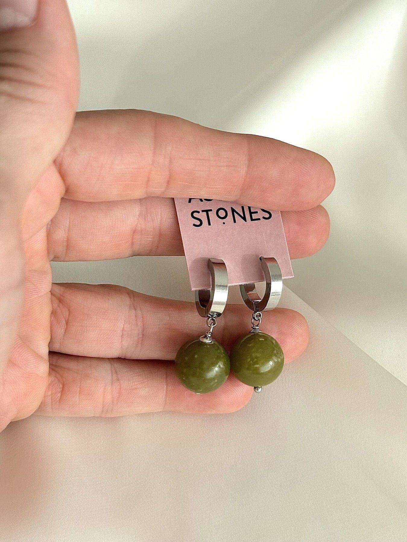 Auskari Astra Stones, ar pusdārgakmeni, zaļā, sudraba krāsā — attēls 2