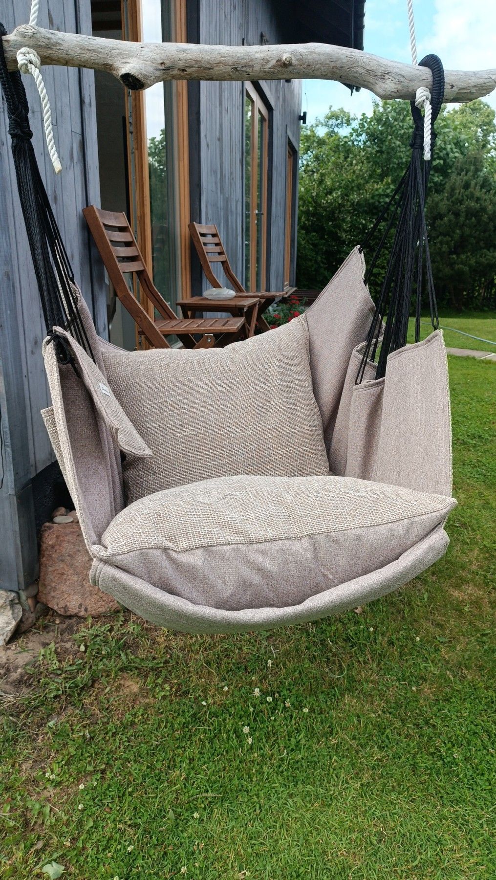 Šūpuļkrēsls Decochair, koks, tekstils, bēšā krāsā — attēls 4