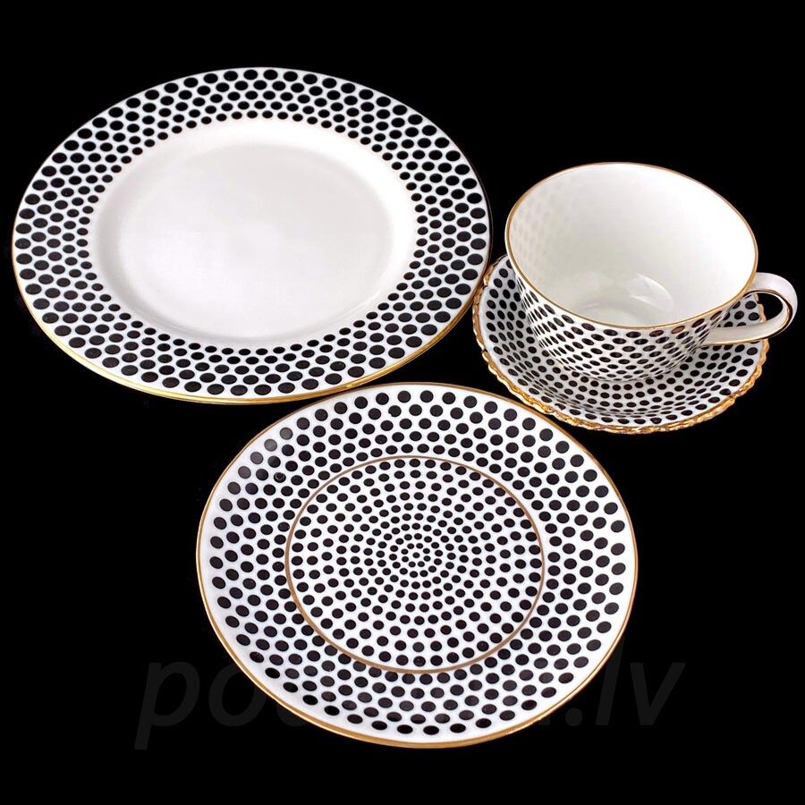 Trauki Podziņas porcelāns, baltā, melnā, zelta krāsā — attēls 2