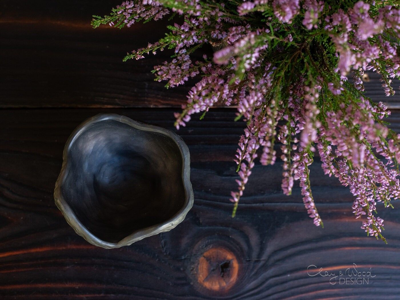 Galda svečturis Clay & Wood Design, keramika, melnā krāsā — attēls 5