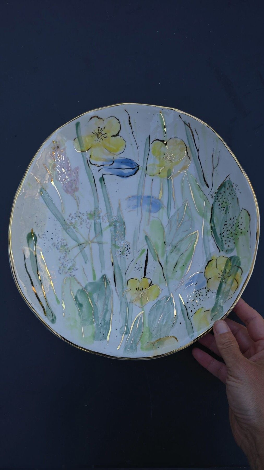 Šķīvji KAISME, 27 cm, keramika, baltā, zaļā, dzeltenā krāsā — attēls 3